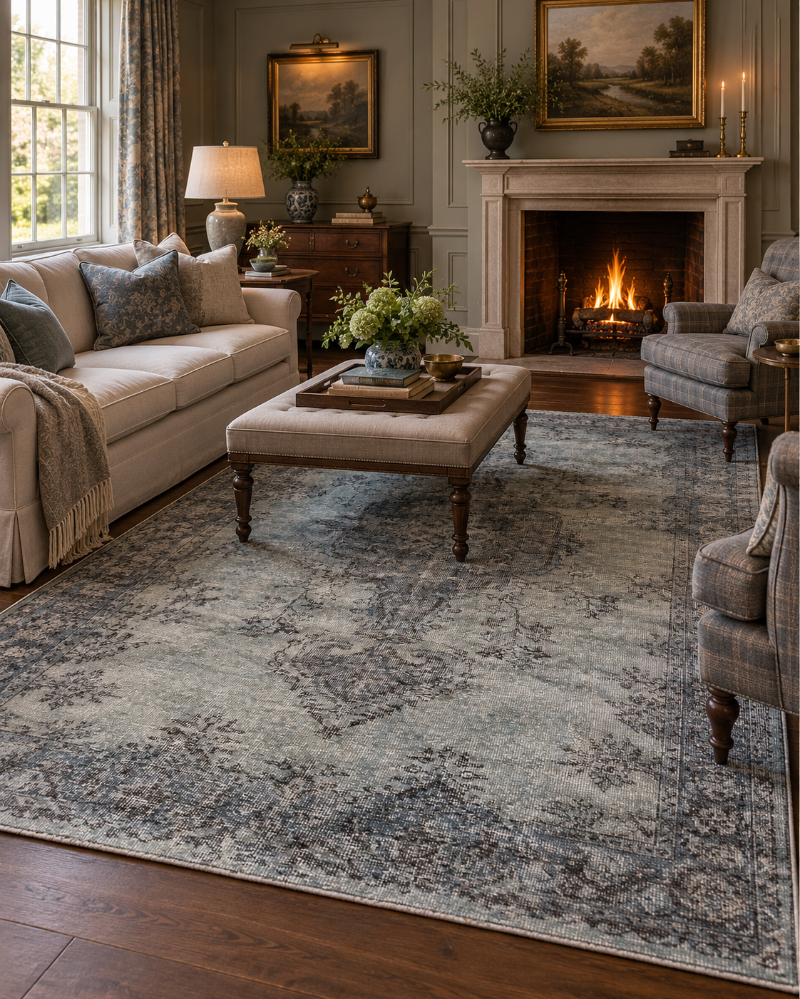 Vintage Turkish Rug, Blue, 184 × 287 cm – detail view 1