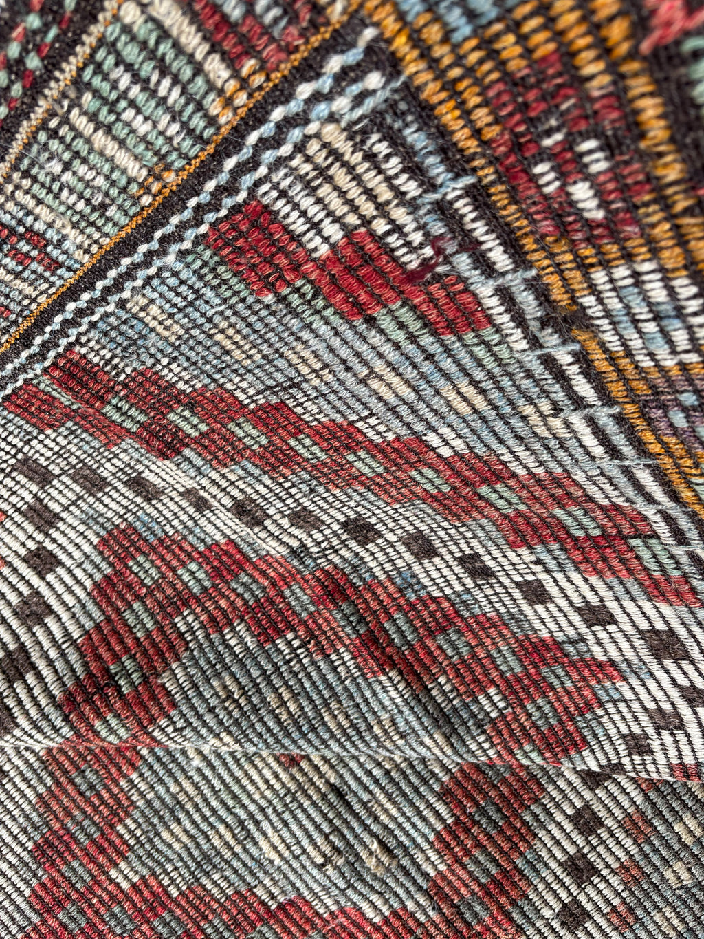 Vintage Balıkesir Cicim Kilim, Pale Blue & Red, 195 × 343 cm – detail view 3