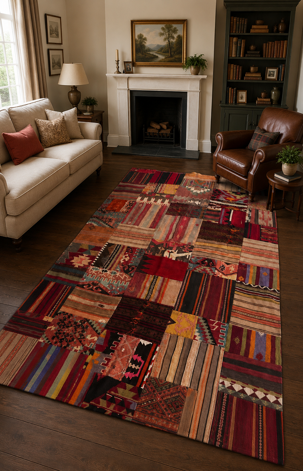 Turkish Patchwork Kilim Rug – 186 × 290 cm – Handmade Vintage Kilim Patchwork