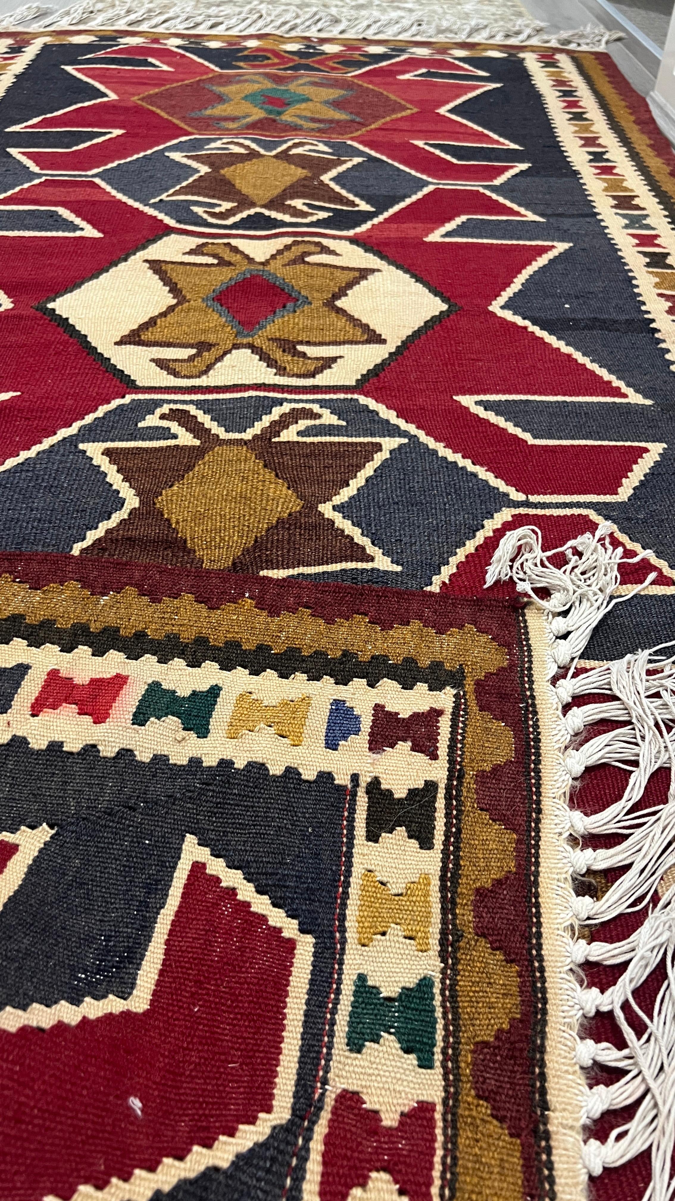 Handwoven Anatolian Kilim Runner – 100x195 cm – Wool Tribal Rug – Vintage Geometric Design