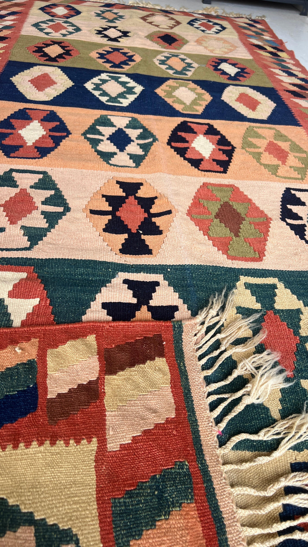 Handwoven Anatolian Kilim Runner – 116x243 cm – Wool Tribal Rug – Vintage Geometric Design
