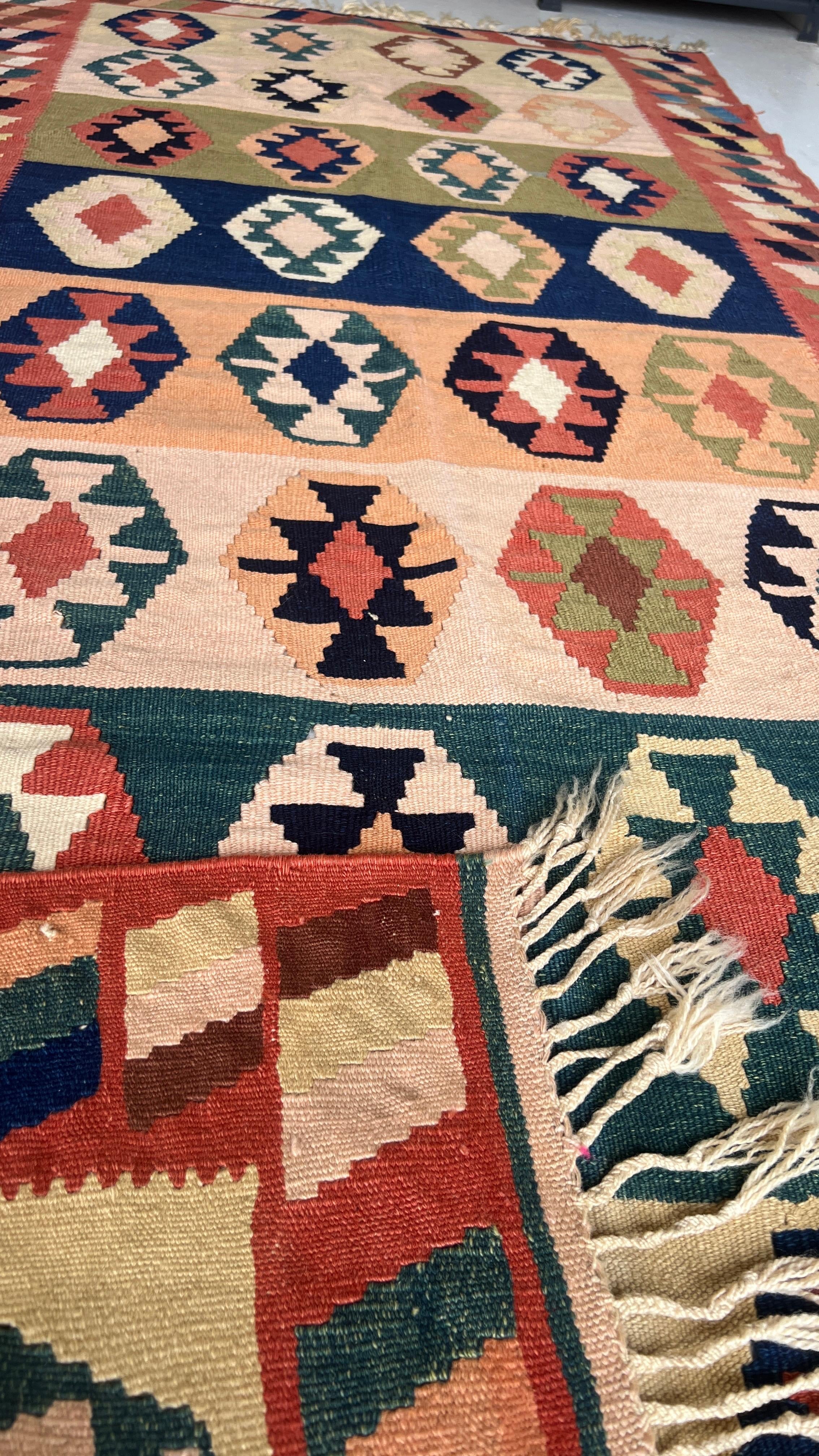 Handwoven Anatolian Kilim Runner – 116x243 cm – Wool Tribal Rug – Vintage Geometric Design