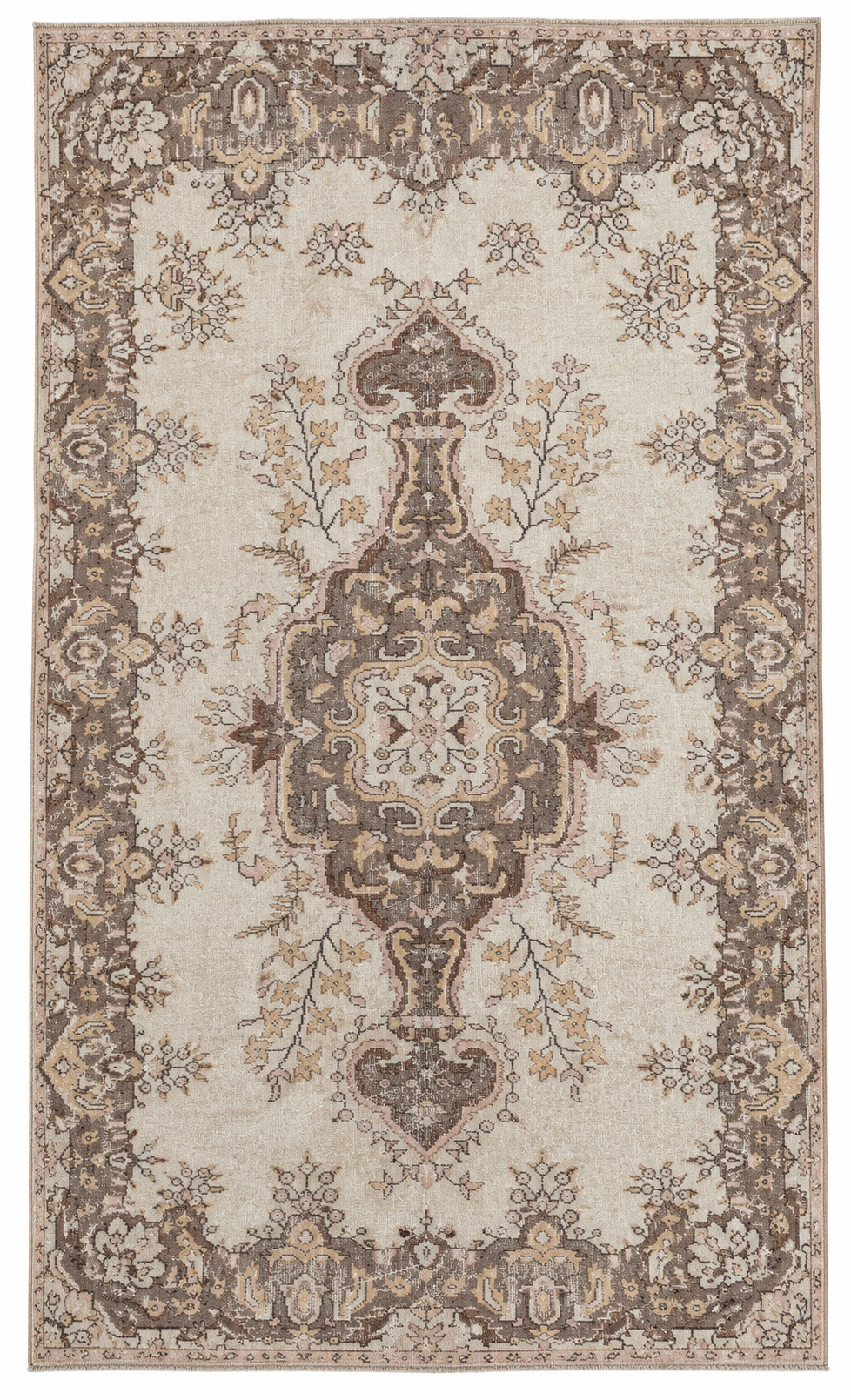 Vintage ivory Turkish Oushak rug, 185 × 307 cm