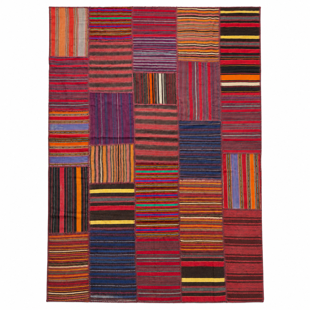 Multicolour patchwork kilim rug, 201 × 298 cm