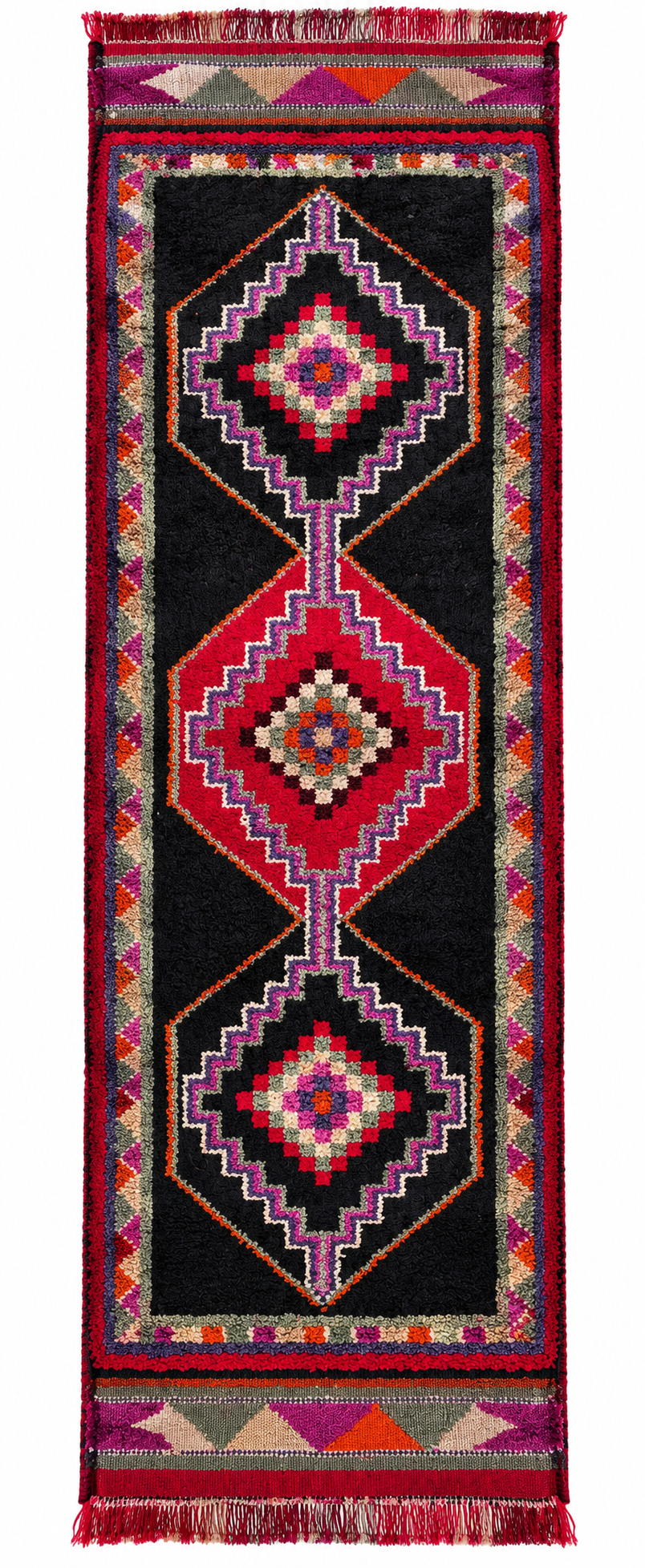 Vintage Herki Runner Rug – Black · 87 × 300 cm