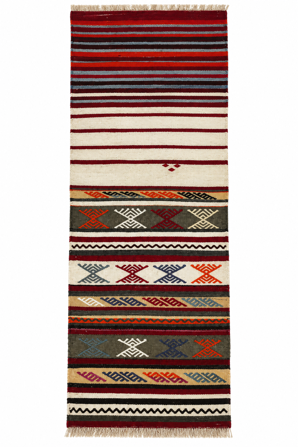 Vintage ivory Turkish kilim runner, 66 × 200 cm