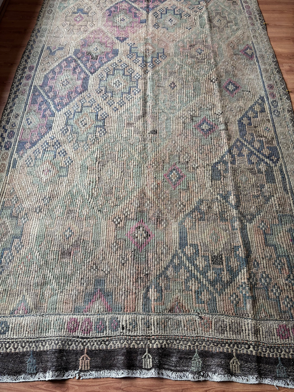 Vintage Kepsut Cicim Kilim, Faded Sage & Lilac, 185 × 328 cm – detail view 7