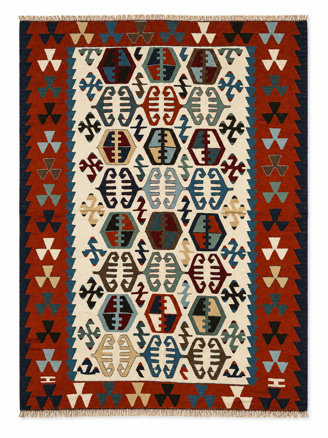 123 × 170 cm Handmade Denizli Kilim – Vintage Turkish Wool Flatweave Carpet
