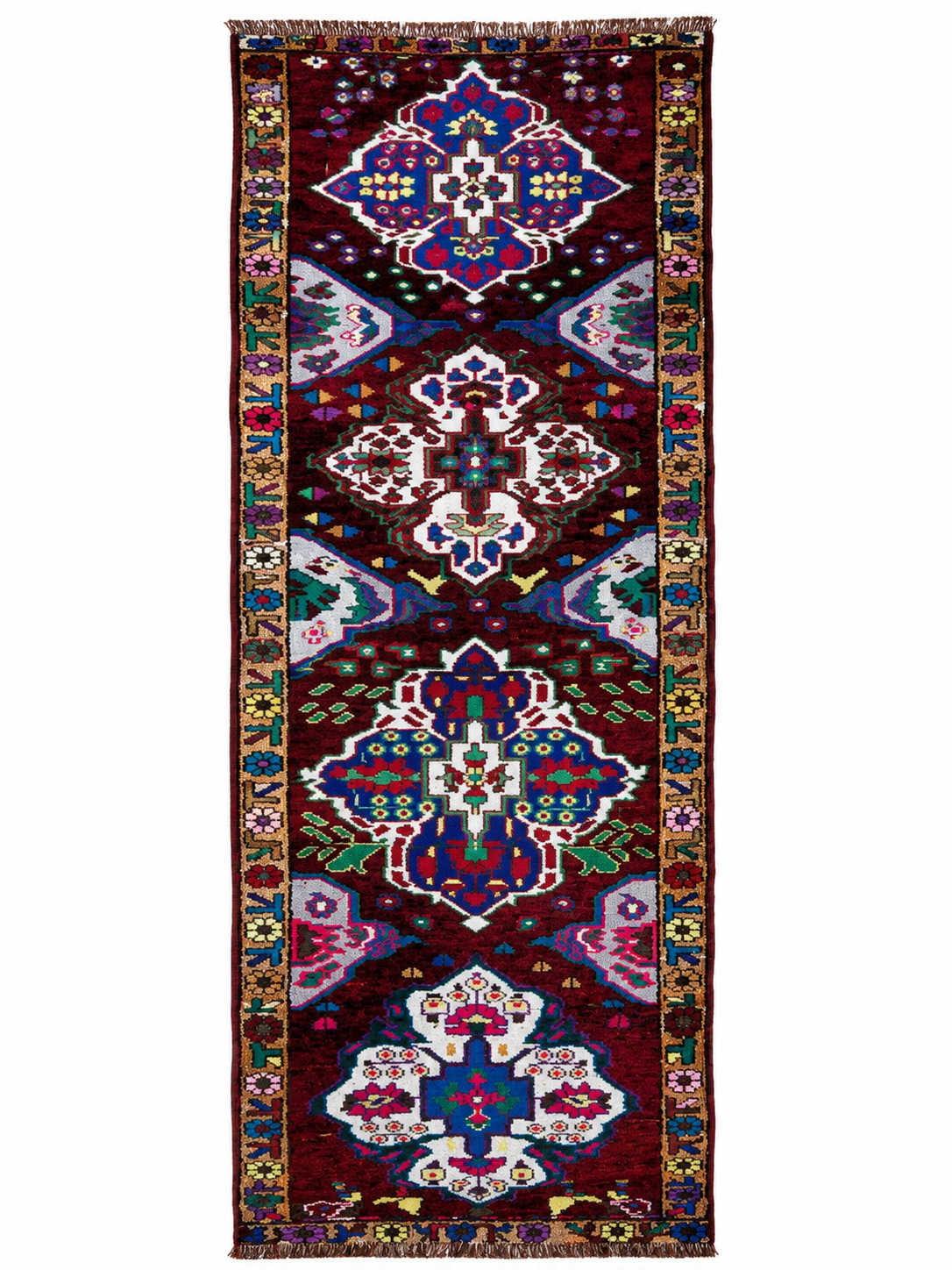 Herki Tribal Runner Rug – Burgundy · 96 × 337 cm