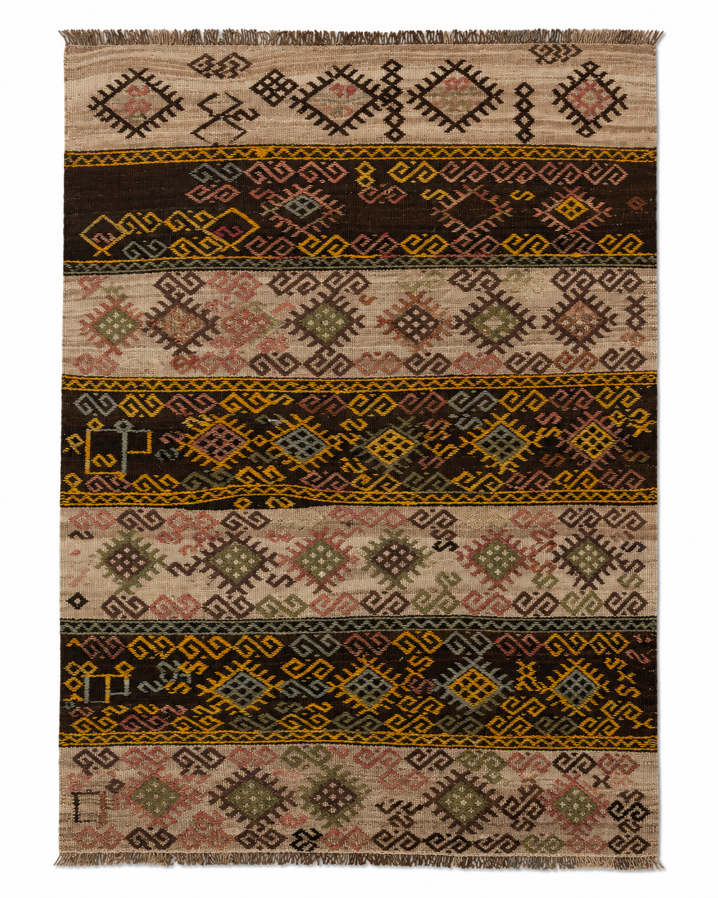 Brown Kars cicim kilim, 123 × 144 cm