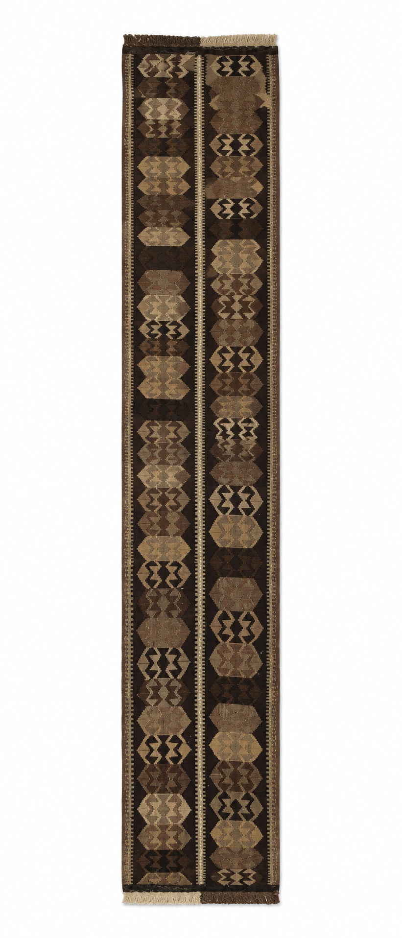 37 × 320 cm Handmade Vintage Kars Kağızman Kilim Runner – Turkish Wool Table Runner