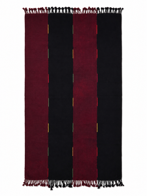 Burgundy Anatolian kilim runner, 142 × 350 cm