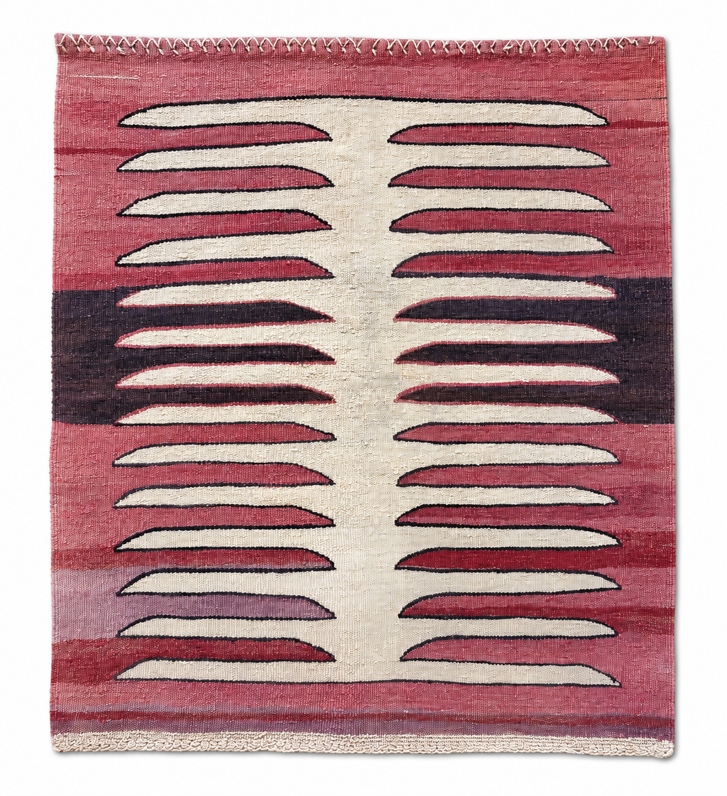 92 × 98 cm Vintage Afyon Parmaklı Kilim – Handmade Turkish Wool Carpet
