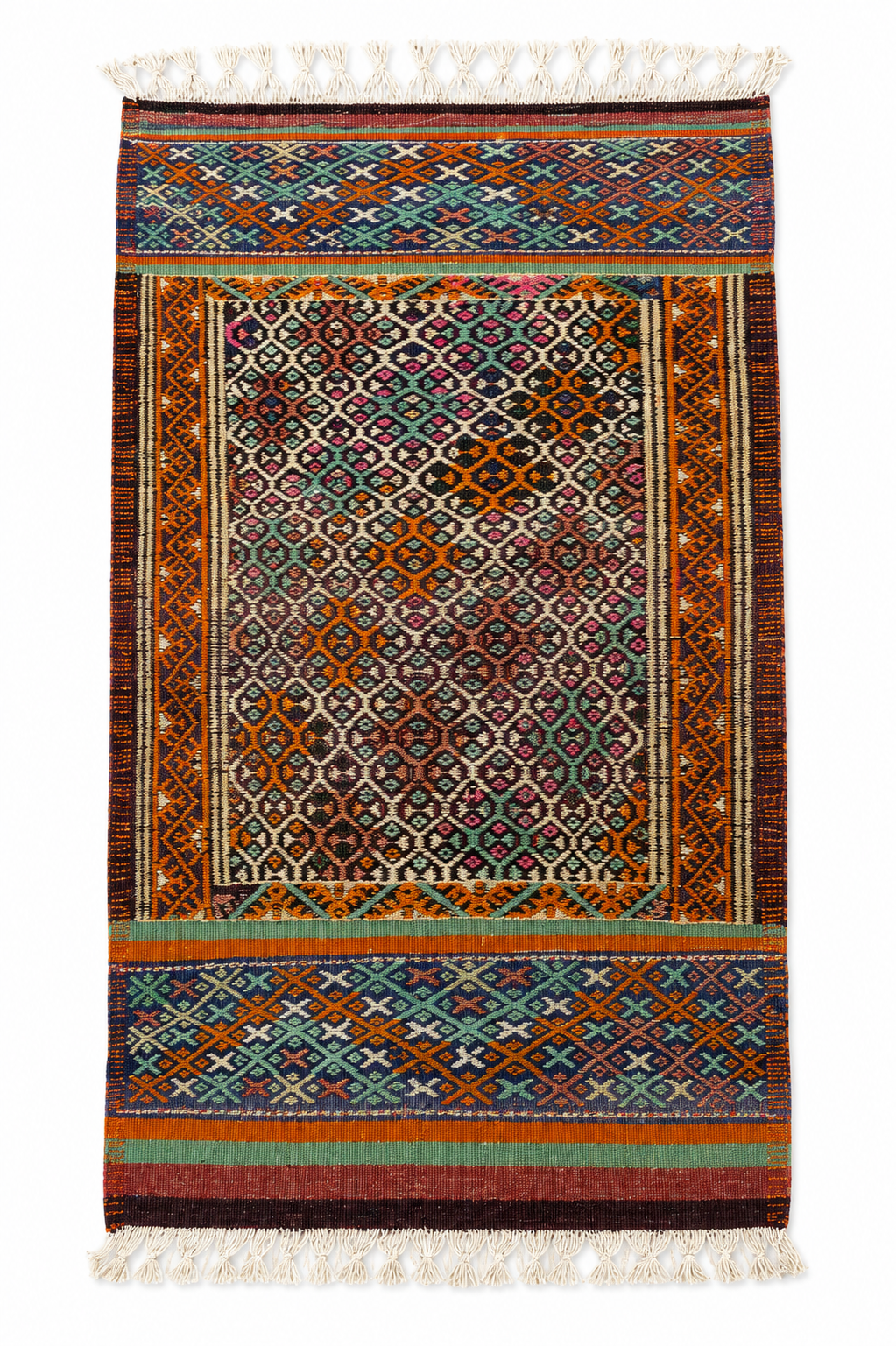 70 × 135 cm Vintage Konya Kilim – Handmade Turkish Wool Tribal Carpet