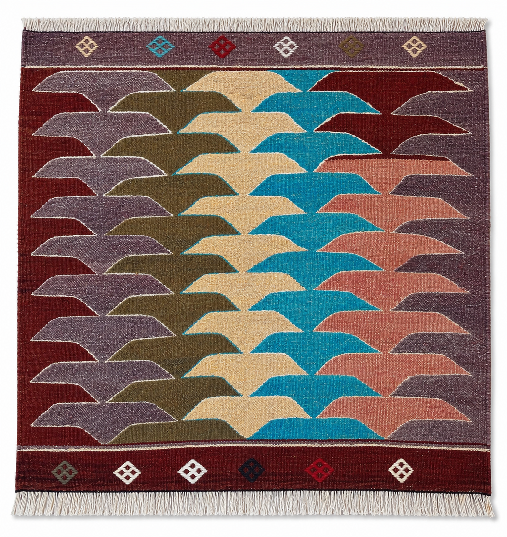 81 × 83 cm Vintage Afyon Parmaklı Kilim – Handmade Turkish Wool Carpet