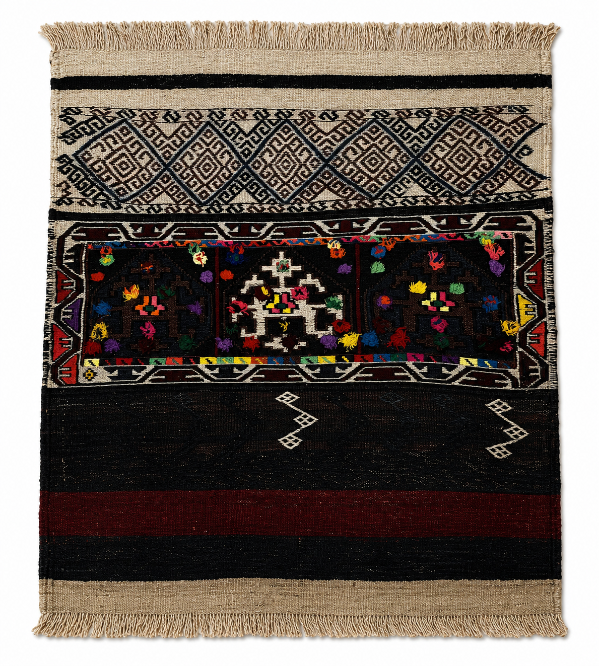 110 × 96 cm | Handmade Vintage Anatolian Wool Kilim