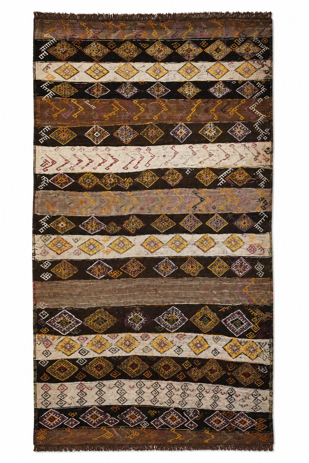 150 × 380 cm Handmade Turkish Kars Cicim Kilim Runner – Vintage Tribal Wool Flatweave