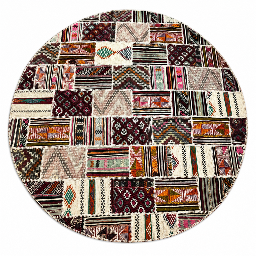 305 × 305 cm | Handmade Turkish Wool Patchwork Kilim | One-of-a-Kind