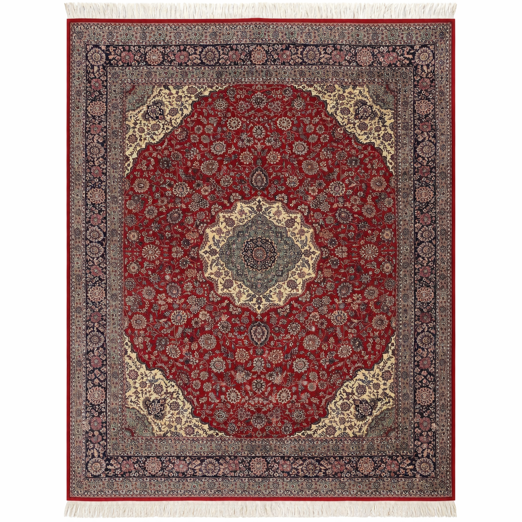 Turkish-Made Isfahan Style Rug – 305 × 245 cm – Fine Wool & Silk Highlights – Luxury Floral Medallion