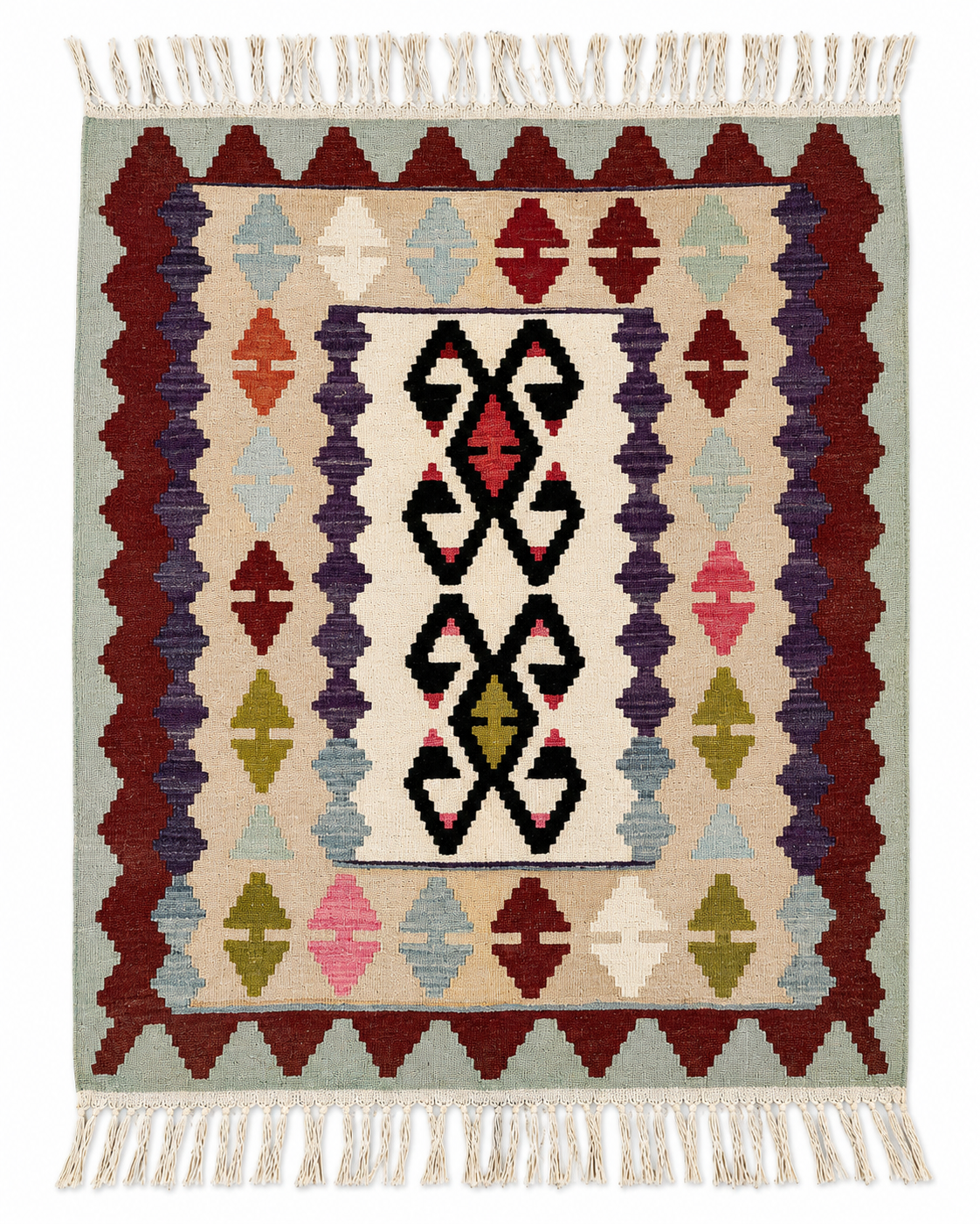 96 × 117 cm Vintage Denizli Kilim – Handmade Turkish Wool Carpet