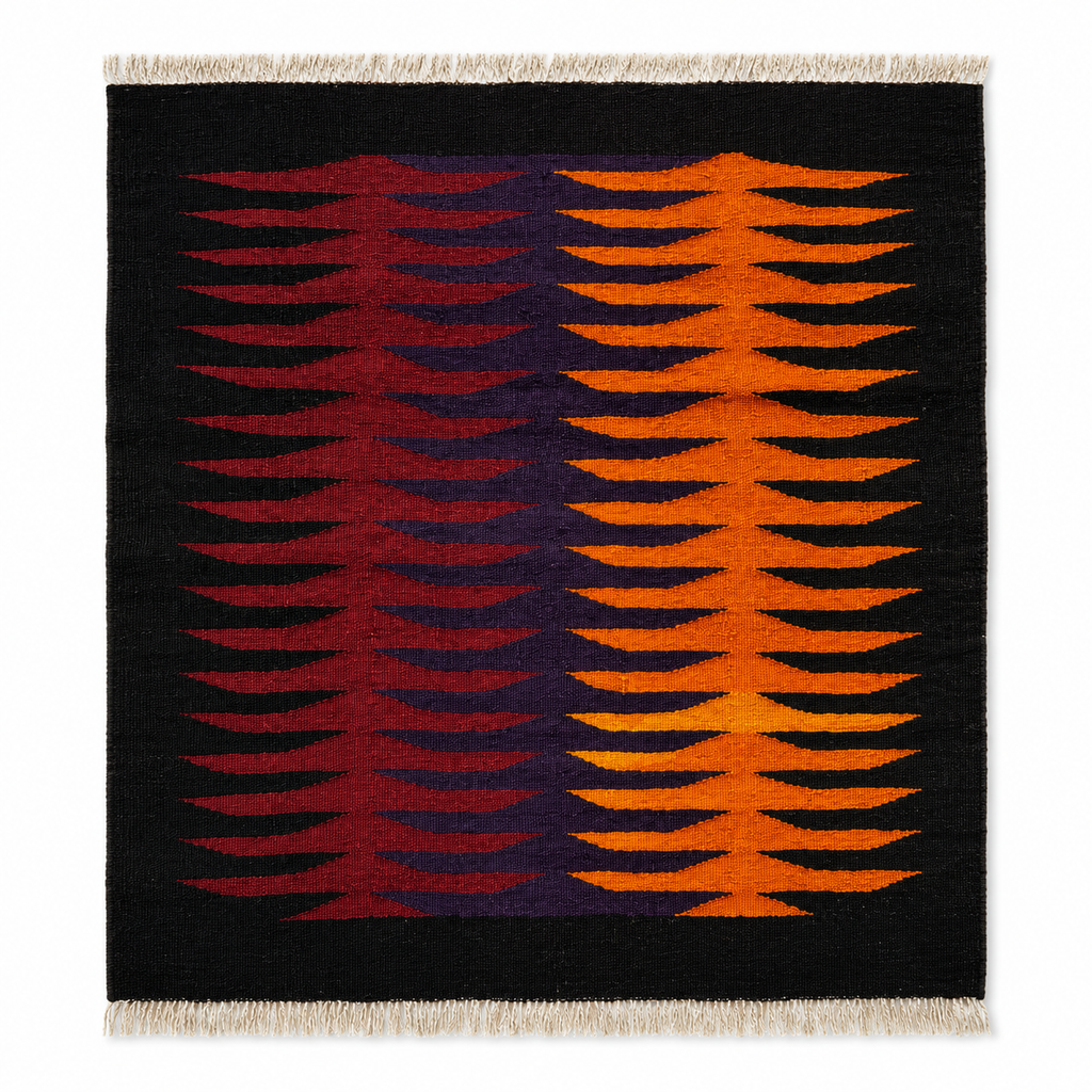 95 × 103 cm Handmade Turkish Afyon Kilim – Vintage Geometric Wool Carpet– Minimalist Anatolian Flatweave