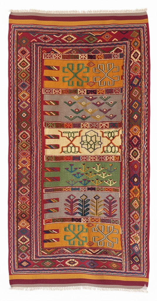 Embossed Anatolian Kilim – 136×205 cm | Handwoven Wool Tribal Carpet