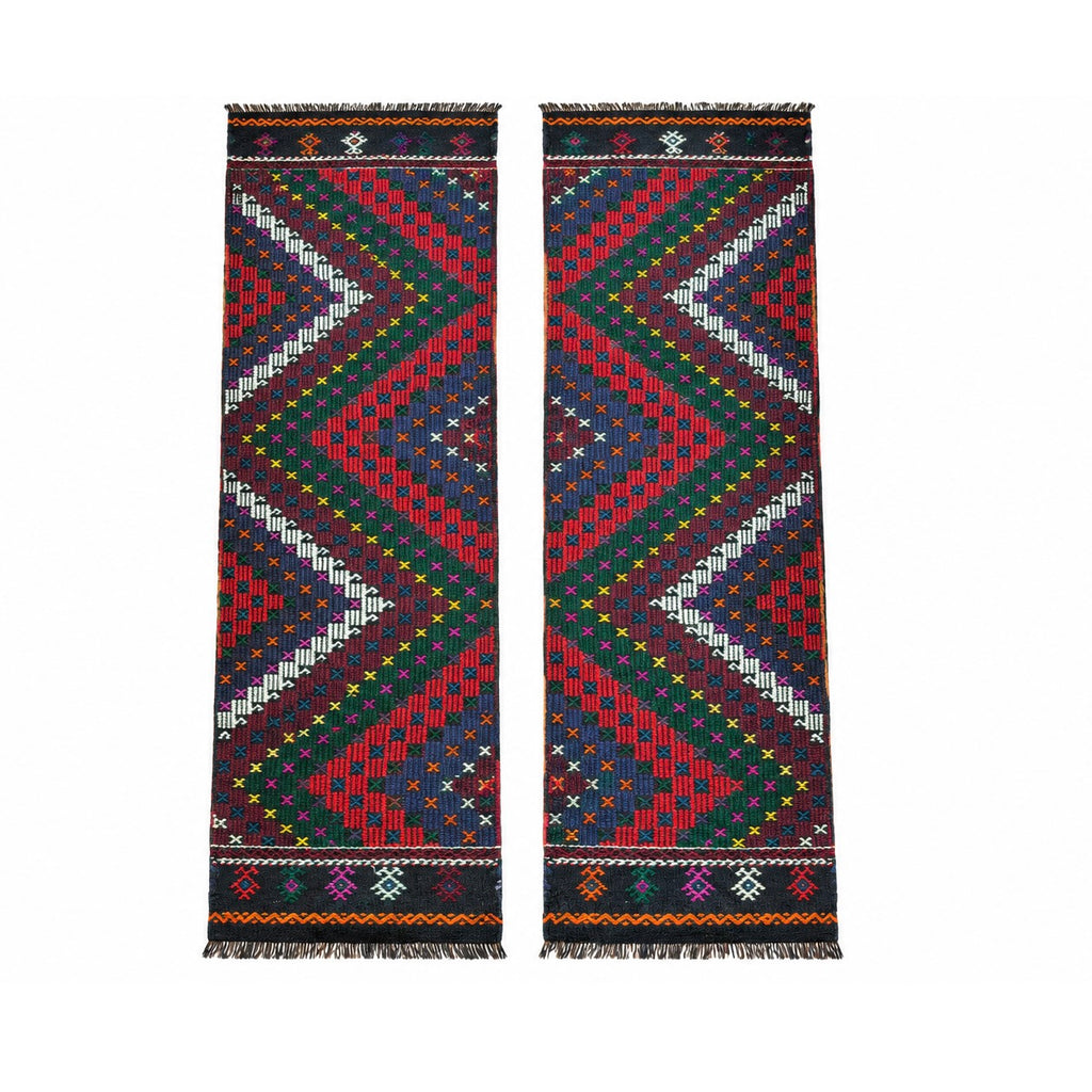 Vintage Balıkesir cicim runner in green and red, 80 × 300 cm