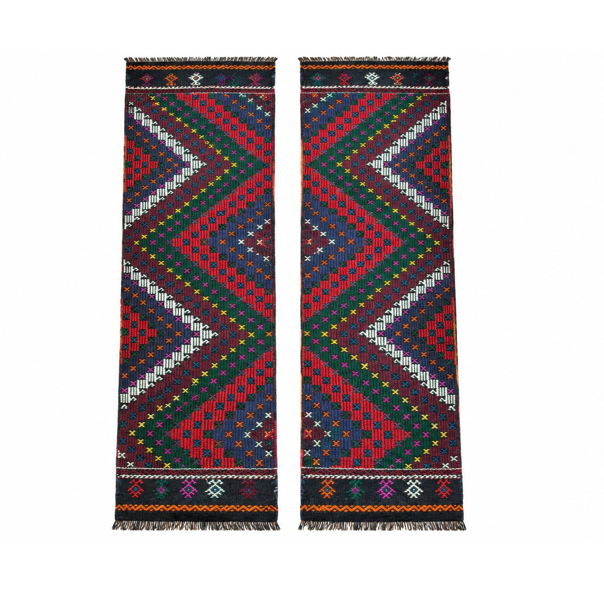 Vintage Balıkesir cicim runner in green and red, 80 × 300 cm