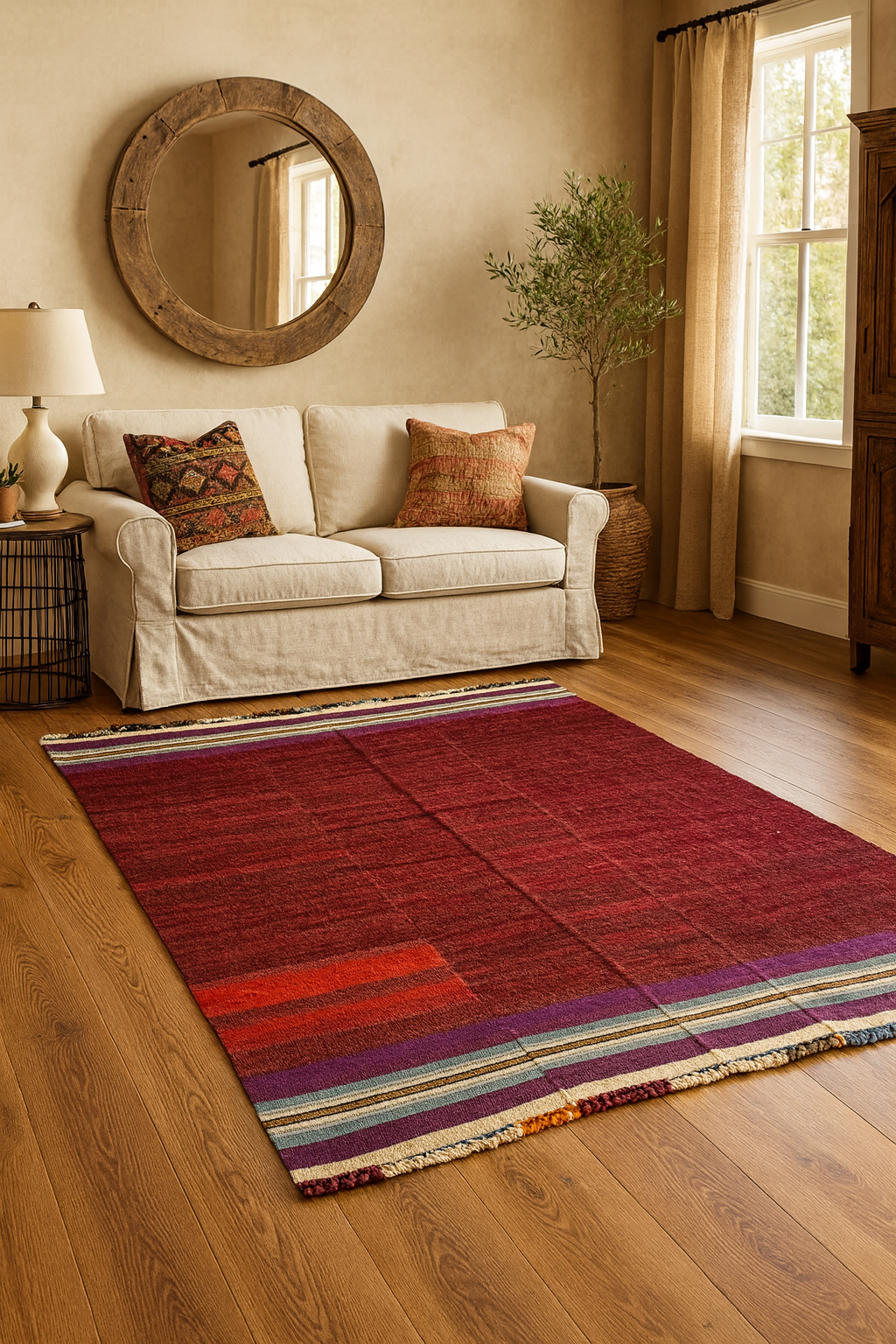 Turkish Red Kilim Rug – 143 × 216 cm | Handmade Wool Flatweave