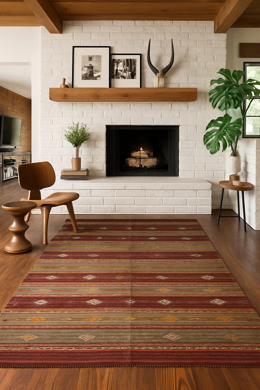 Turkish Vintage Kilim Rug – 124 × 191 cm – Handwoven Wool – Tribal Striped Anatolian Decor