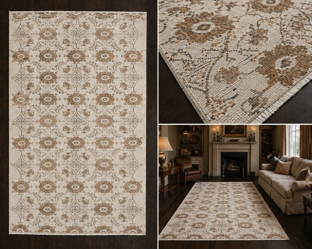 Large Vintage Turkish Rug 164x255 cm – Handmade Wool Neutral Oushak Style Carpet