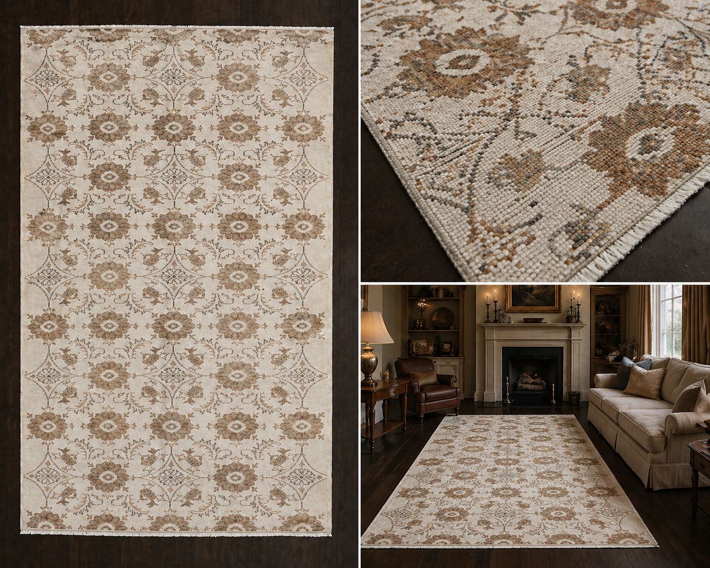 Large Vintage Turkish Rug 164x255 cm – Handmade Wool Neutral Oushak Style Carpet