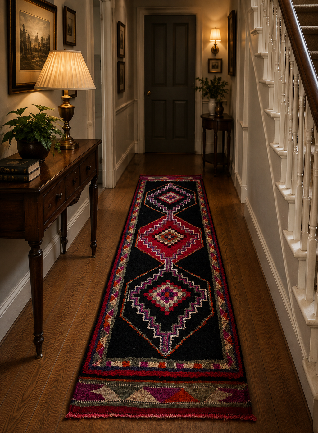 87 × 300 cm | Handmade Vintage Herki Wool Runner