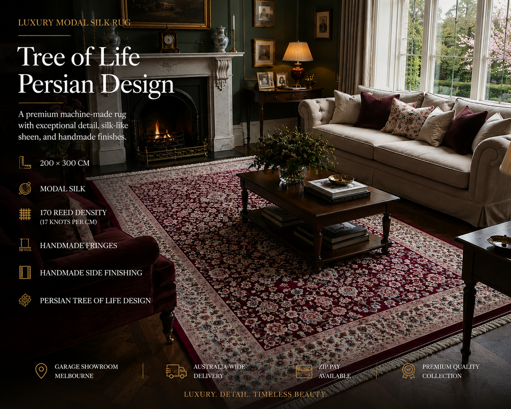 Exclusive Modal Silk Rug – 200 × 300 cm – 170 Reed Count – Luxury Persian Style Rug – Handmade Fringe