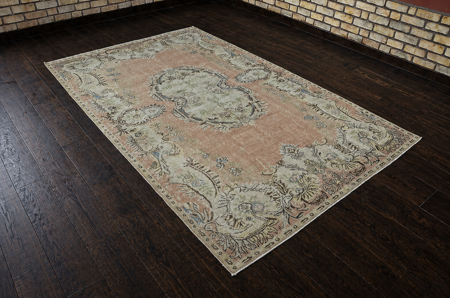 Vintage Turkish Rug 177x290 cm – Handmade Wool Soft Coral Oushak Style Large Area Rug