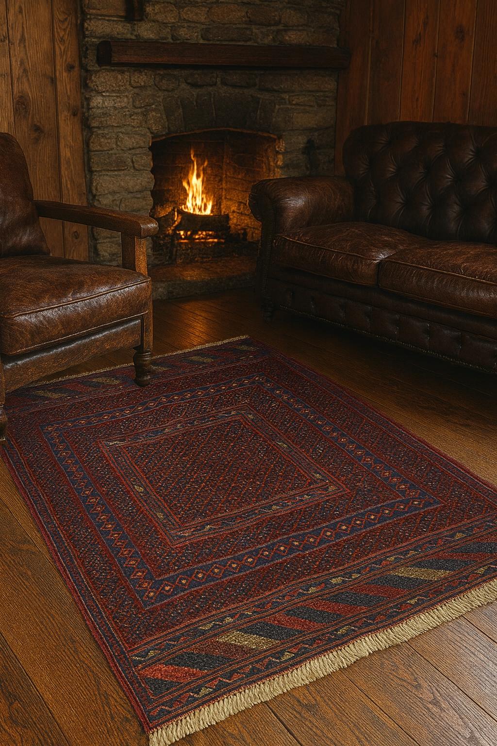 Turkmen Tekke Rug – 110 × 130 cm | Handwoven Wool Tribal Carpet