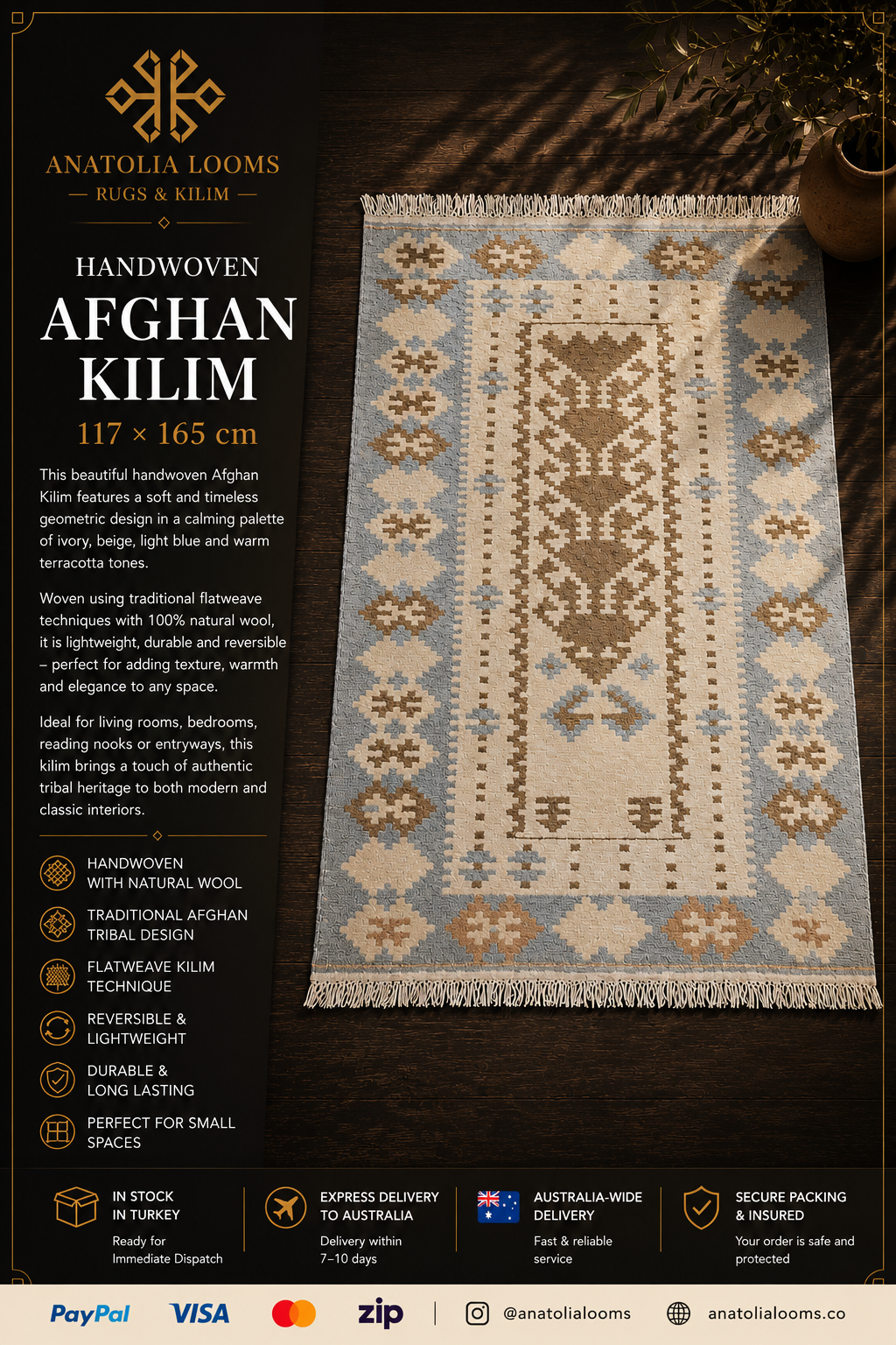 117 × 165 cm | Handmade Afghan Wool Kilim