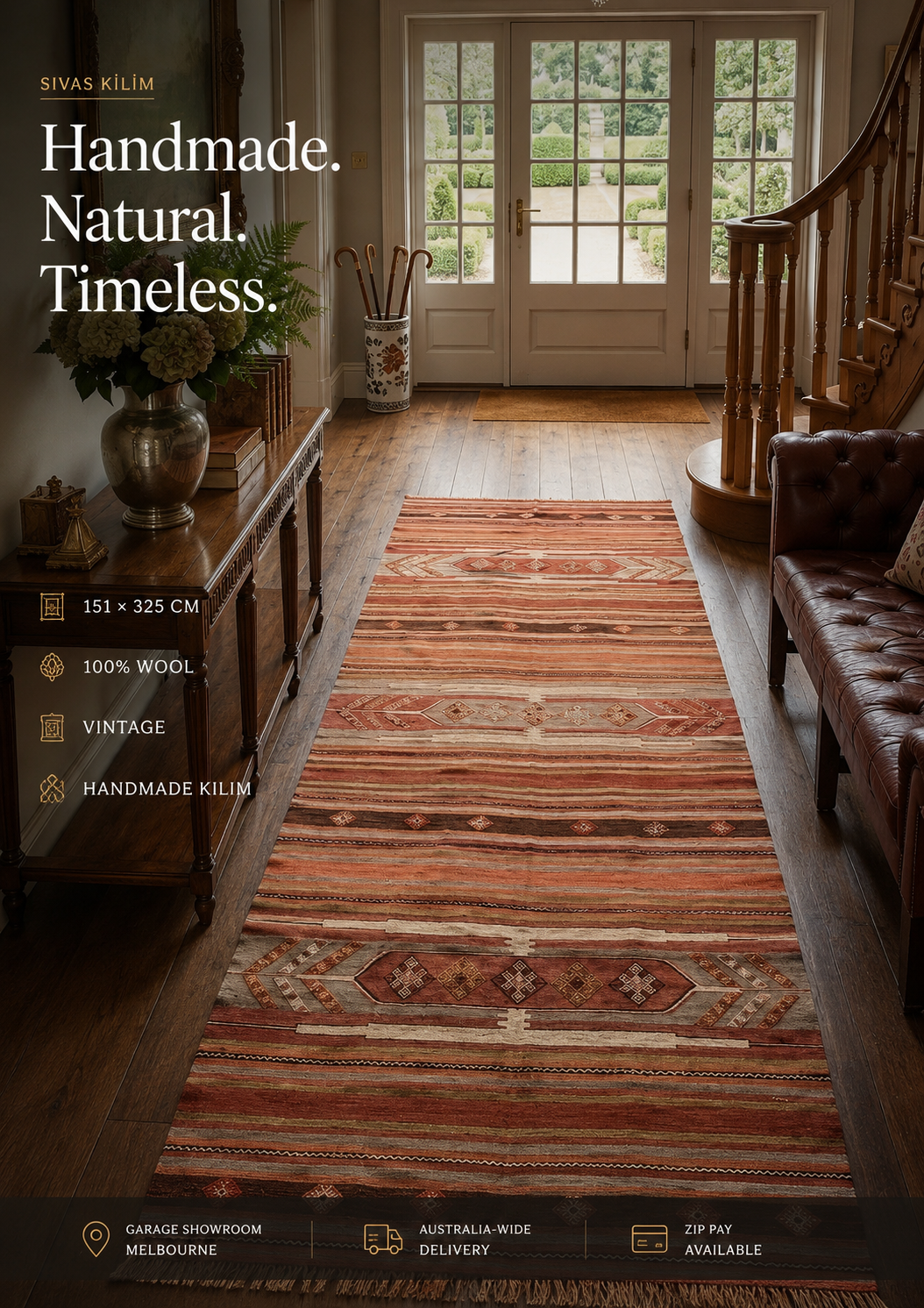 Handmade Sivas Kilim Runner – 151 × 325 cm – Vintage Turkish Wool Kilim