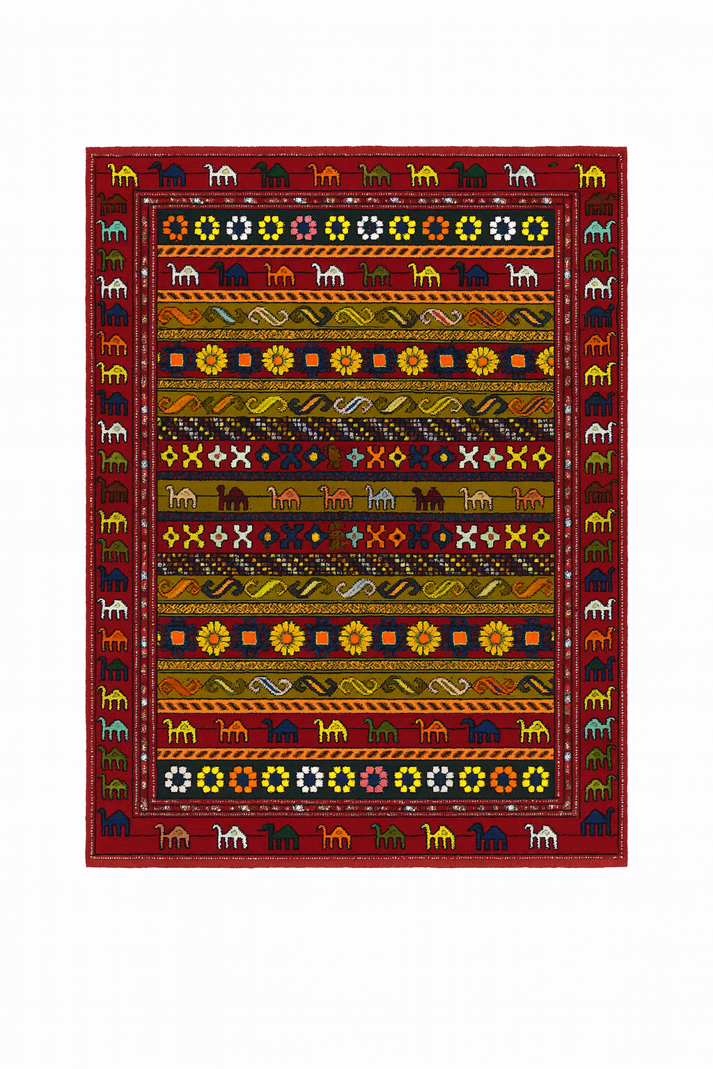 Azerbaijani Karabakh Rug – 130 × 190 cm | Handmade Wool | Camel & Floral Motifs