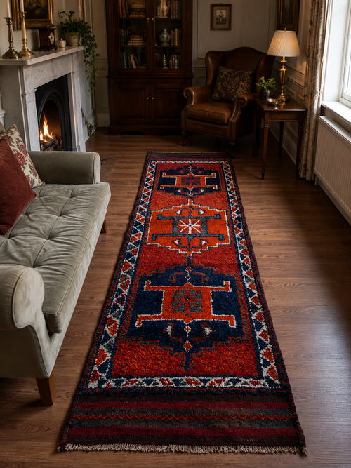 100 x 296 cm | Handmade Vintage Herki Wool Runner