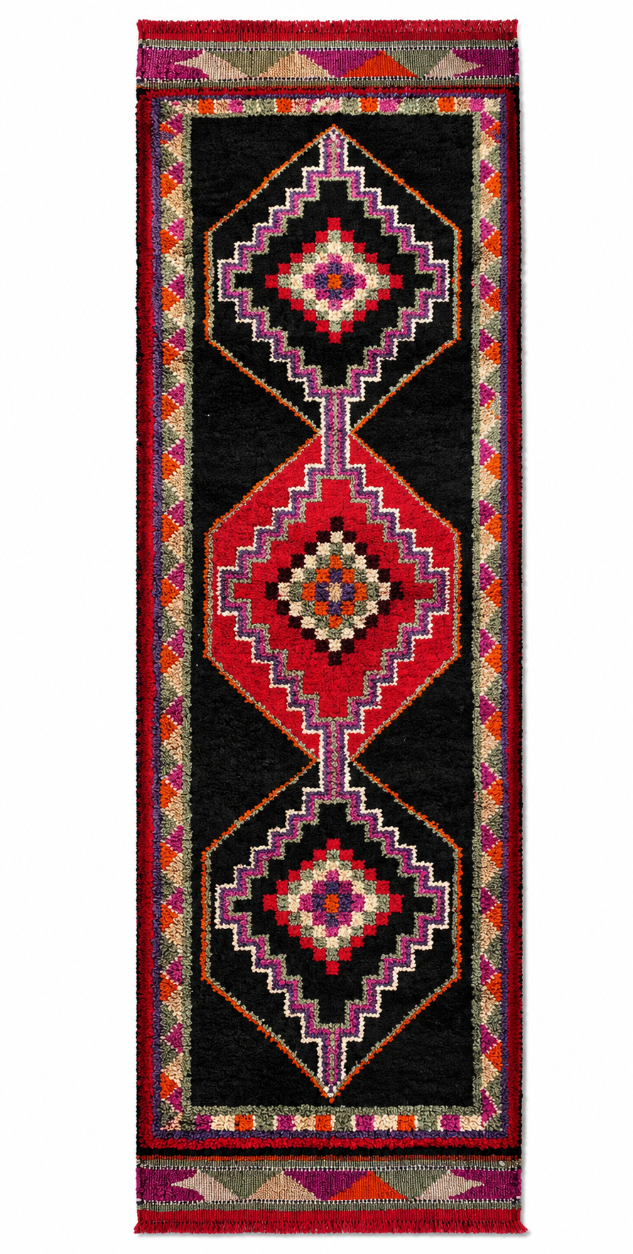 87 × 300 cm | Handmade Vintage Herki Wool Runner