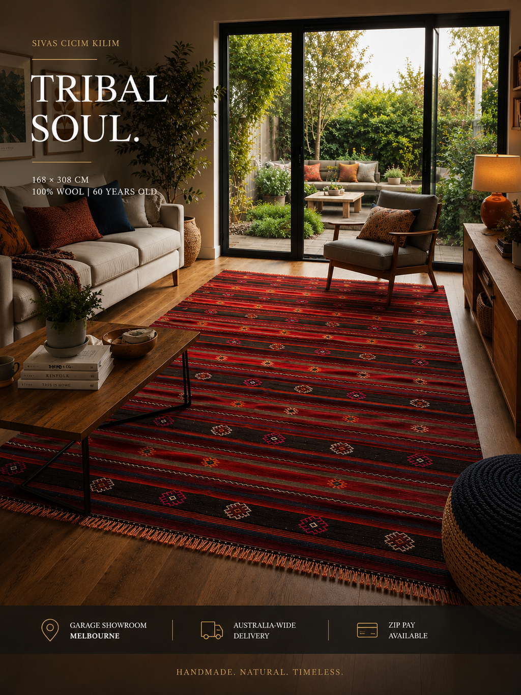 60-Year-Old Handmade Sivas Cicim Kilim – 168 × 308 cm – Vintage Turkish Wool Rug