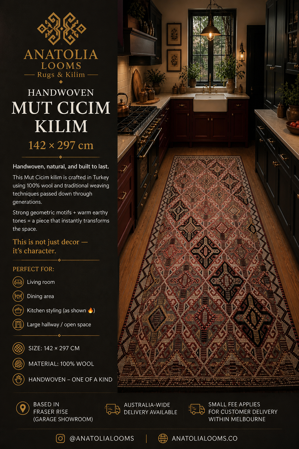 Mut Cicim Kilim 142x297 cm – Handwoven Wool Tribal Runner Rug – Anatolian Turkish Kilim