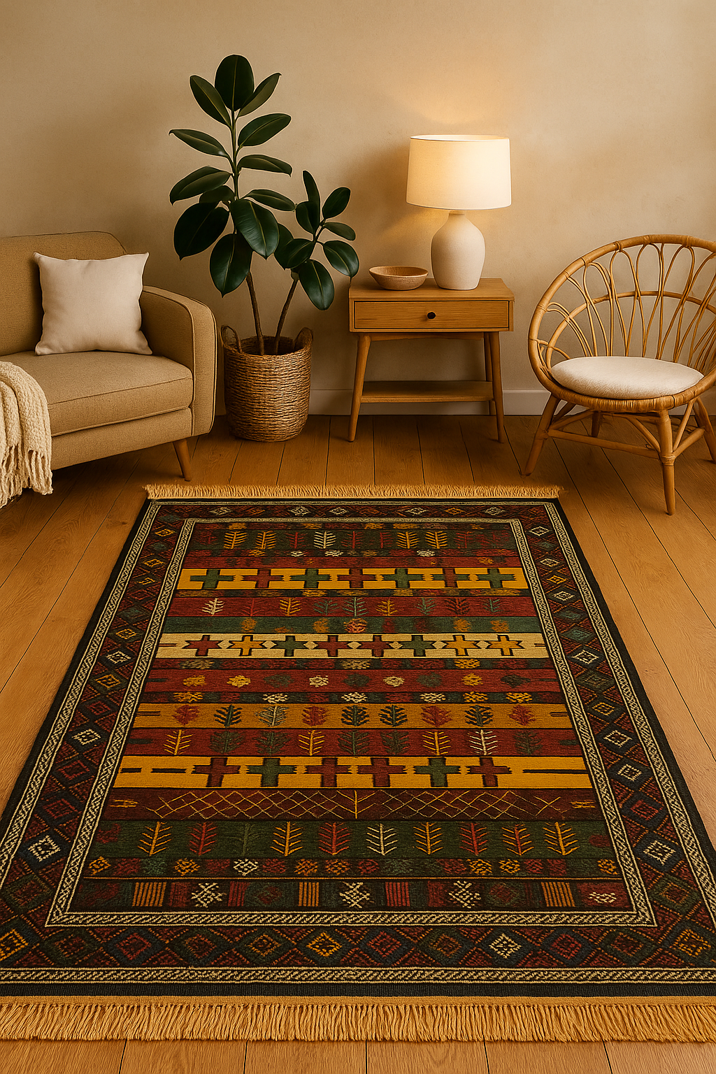 Turkish Kilim Rug – 133 × 192 cm – Handmade Wool – Raised Relief Weave – Anatolian Tribal Decor