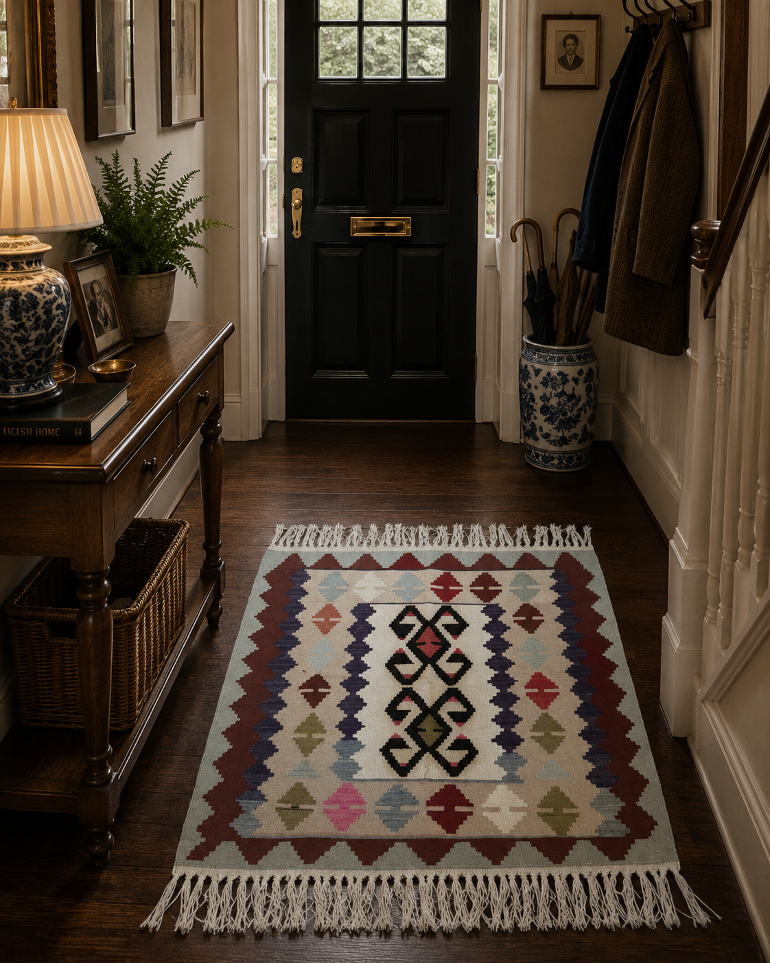 96 × 117 cm Vintage Denizli Kilim – Handmade Turkish Wool Carpet