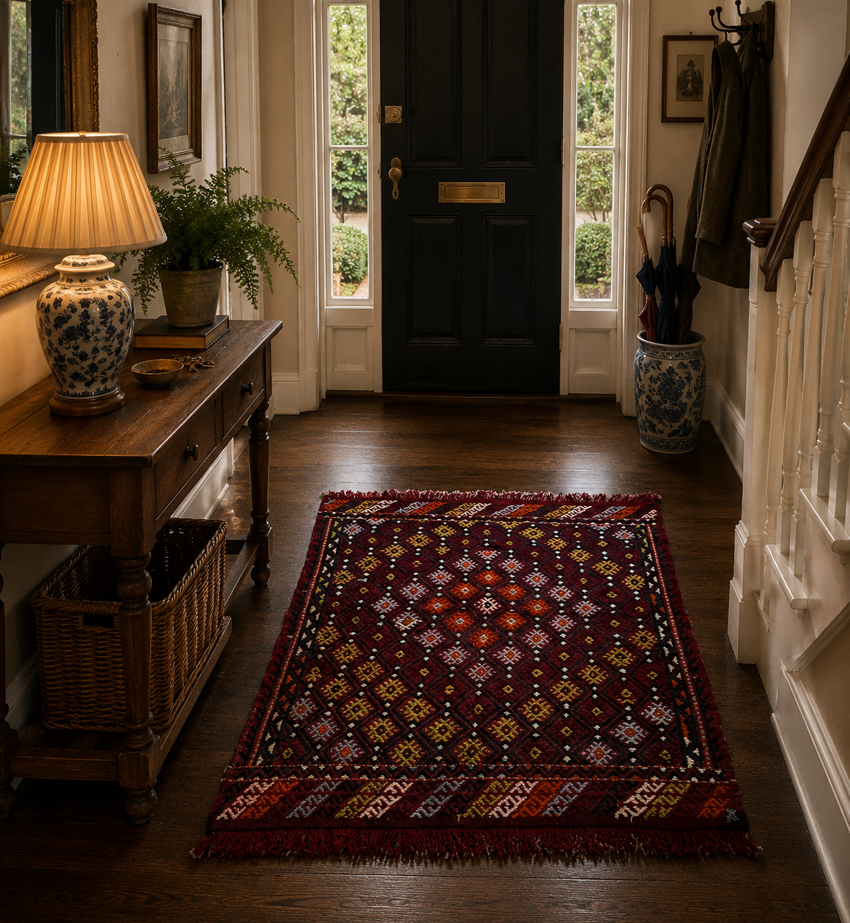 105 × 115 cm Vintage Konya Kilim – Handmade Turkish Wool Carpet