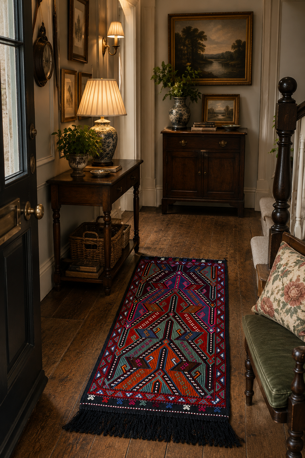 74 × 128 cm Vintage Konya Kilim – Handmade Turkish Wool Carpet