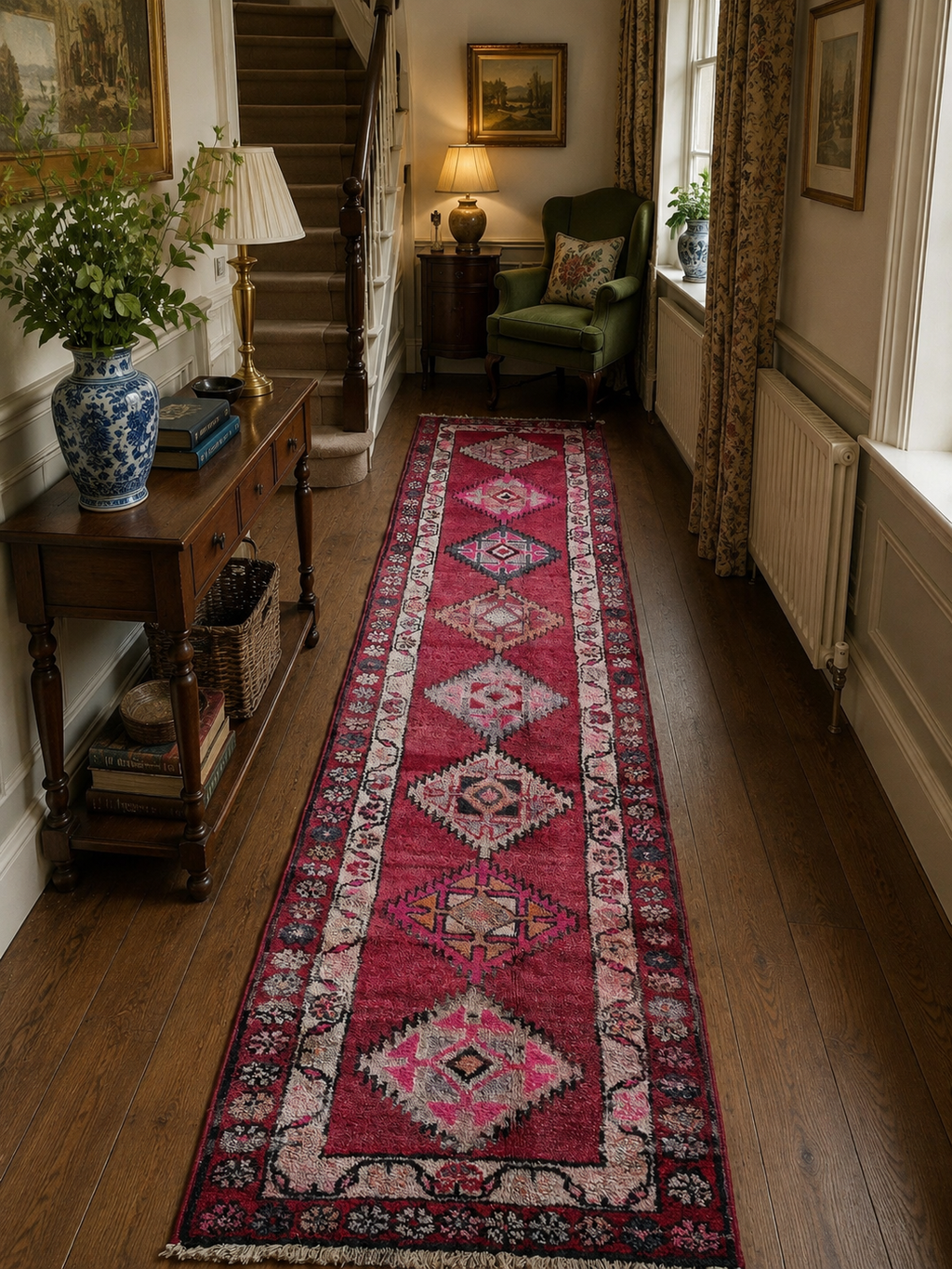 Turkish Vintage Runner Rug – Red · 89 × 378 cm