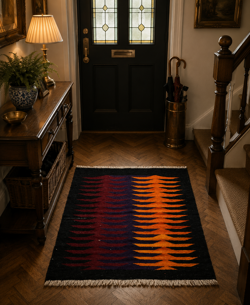 95 × 103 cm Handmade Turkish Afyon Kilim – Vintage Geometric Wool Carpet– Minimalist Anatolian Flatweave