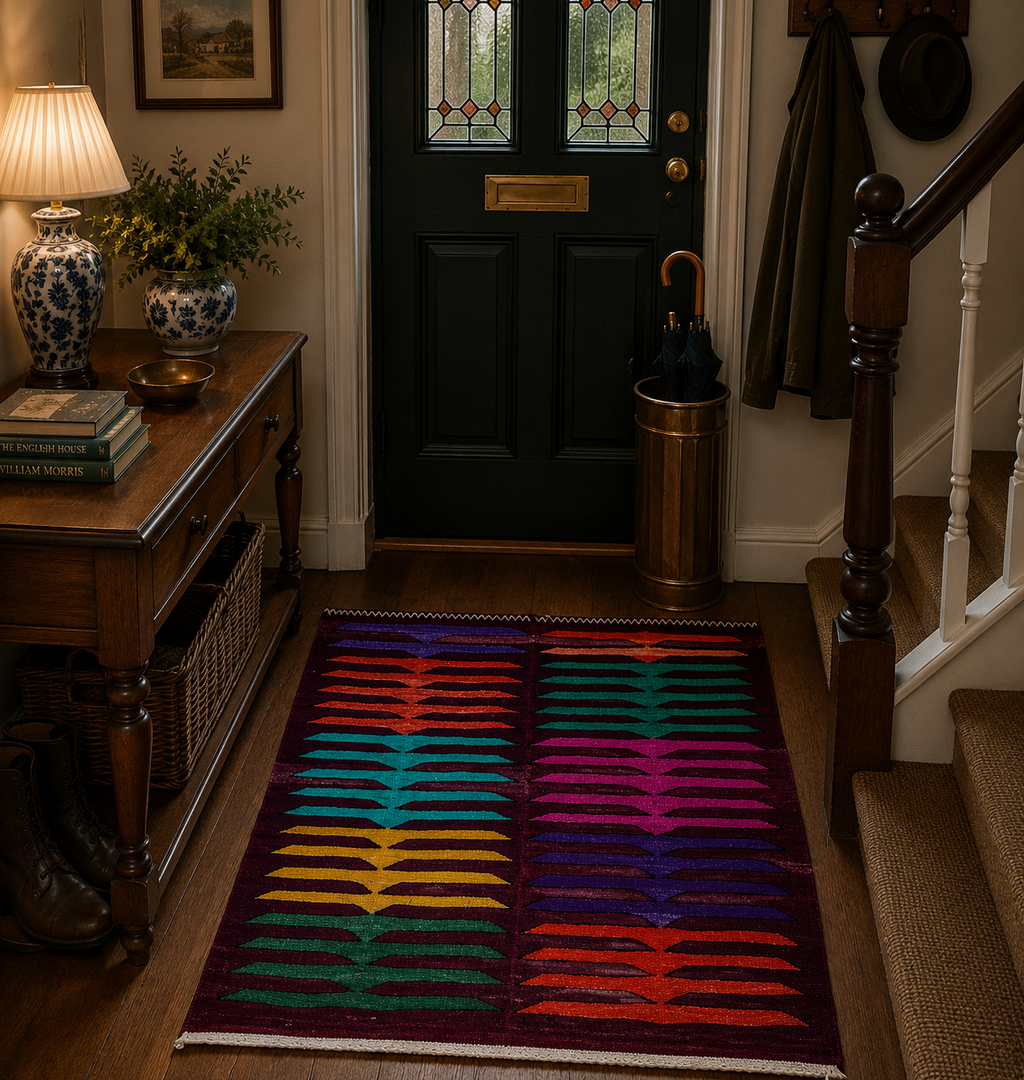 95 × 100 cm Vintage Afyon Parmaklı Kilim – Handmade Turkish Wool Carpet